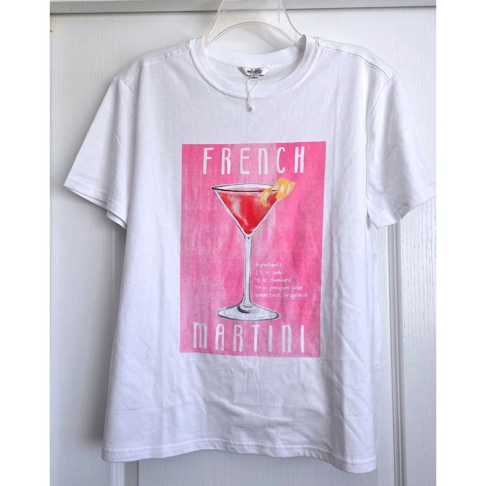 Wildfox French Martini Cocktail Recipe Graphic T-Shirt White Pink Sz M NWOT